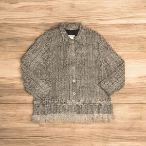 Nino Wong California Boucle Knit Button Front Cardigan in Gray/Black Size Large